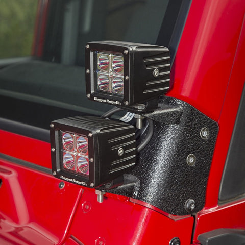 Rugged Ridge 97-06 Jeep Wrangler TJ/LJ 3in Square Dual A-Pillar LED Kit - 11232.38