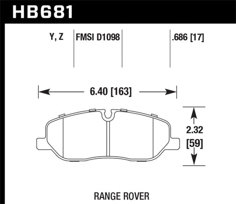 Hawk 05-09 Range Rover LR3 D1098 Performance Ceramic Street Front Brake Pads - HB681Z.686