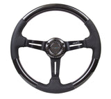 NRG Carbon Fiber Steering Wheel (350mm / 1.5in. Deep) Leather Trim w/Blk Stitch & Slit Cutout Spokes - ST-010CFBS