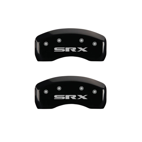 MGP 4 Caliper Covers Engraved Front Cursive/Cadillac Engraved Rear SRX Black finish silver ch - 35002SSRXBK