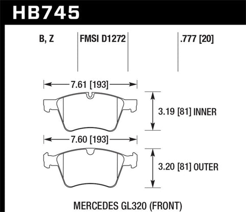 Hawk 05-11 Mercedes-Benz G55 AMG Performance Ceramic Street Front Brake Pads - HB745Z.777