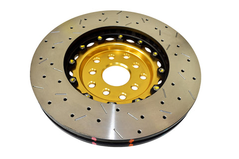 DBA 04-07 STi/2017 BRZ w/Perf. Pkg. 10 Hole Front Drilled/Slotted 5000 Series 2 Pc Rotor w/Gold Hat - DBA5654GLDXS-10