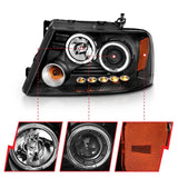 ANZO 2004-2008 Ford F-150 Projector Headlights w/ Halo and LED Black G2 - 111204