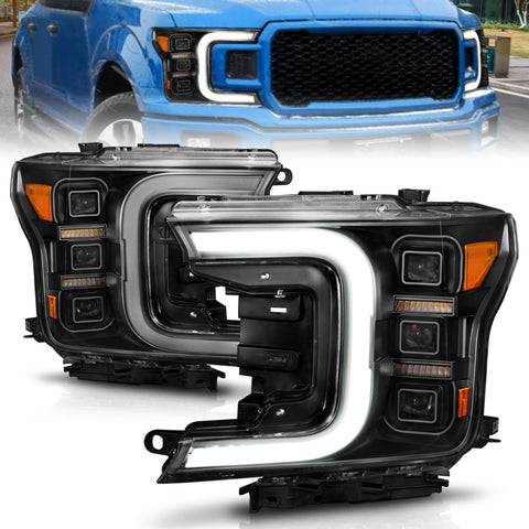 Anzo 18-20 Ford F-150 Full Led Projector Light Bar Headlights Black Amber - 111519