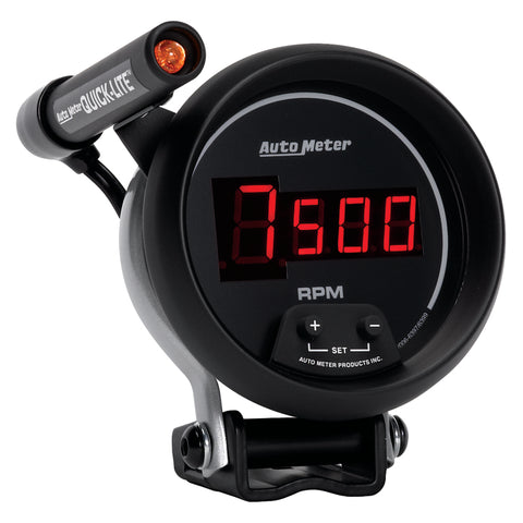 Autometer Quick-Lite Digital 10K RPM Pedestal Mount 3 3/4in Tachometer Black Dial w/ Red LED - 6399
