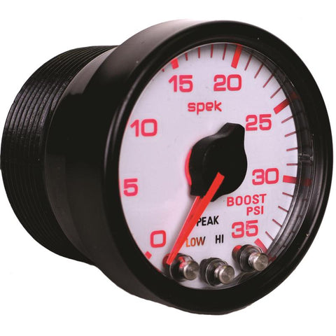Autometer Spek-Pro Gauge Boost 2 1/16in 35psi Stepper Motor W/Peak & Warn White/Black - P30312