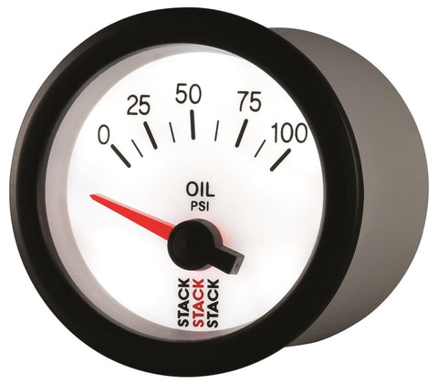 Autometer Stack 52mm 0-100 PSI 1/8in NPTF Electric Oil Pressure Gauge - White - ST3252