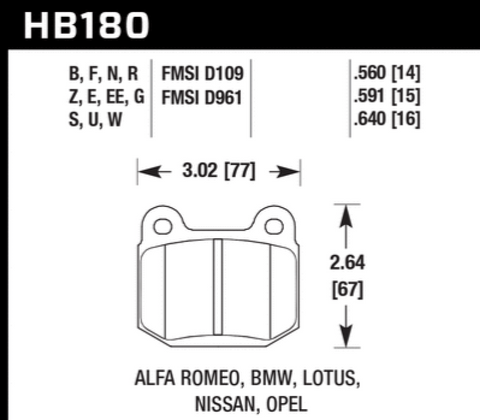 Hawk 1984-1986 Alfa Romeo GTV-6 2.5 HPS 5.0 Front Brake Pads - HB180B.560