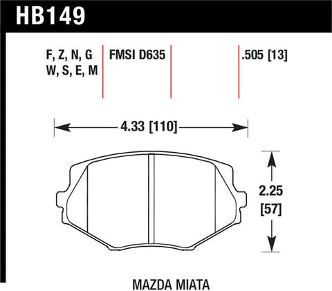 Hawk 1994-1997 Mazda Miata HPS 5.0 Front Brake Pads - HB149B.505