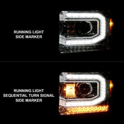 ANZO 2014-2015 GMC Sierra 1500 Projector Headlights w/ Light Bar Chrome Housing (Halogen Type) - 111514