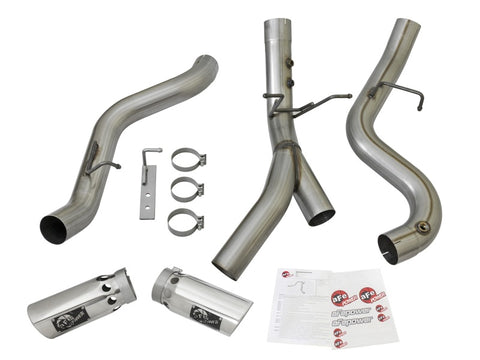 aFe Large Bore-HD 4in 409-SS DPF-Back Exhaust w/Dual Polished Tips 2017 GM Duramax V8-6.6L (td) L5P - 49-44086-P