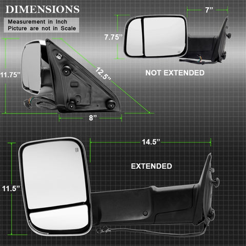 xTune Dodge Ram 1500 09-12 Extendable Power Heated Adjust Mirror Chrome Housing Left MIR-DRAM10-PW-L - 9933165