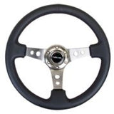 NRG Reinforced Steering Wheel (350mm / 3in. Deep) Blk Leather w/Gunmetal Circle Cutout Spokes - RST-006GM