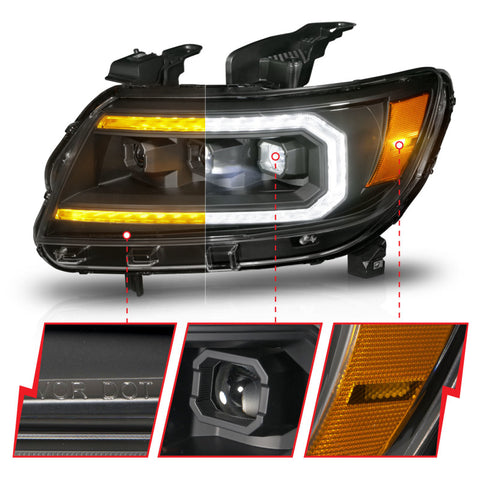 ANZO 15-22 Chevrolet Colorado Full LED Projector Headlights w/ Initiation & Sequential - Black - 111615