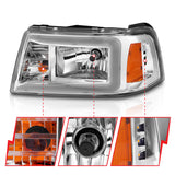 ANZO 2001-2011 Ford Ranger Crystal Headlights w/ Light Bar Chrome Housing - 111512