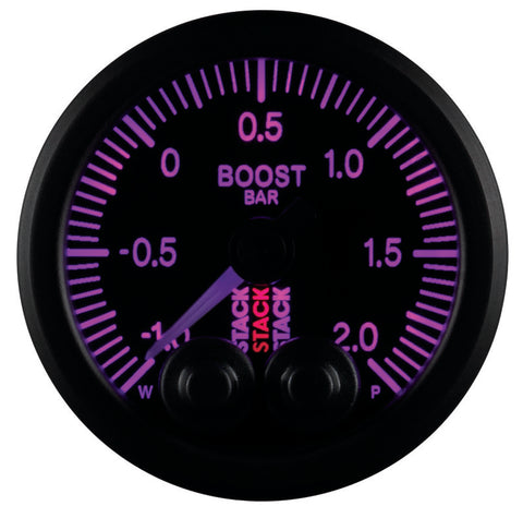 Autometer Stack 52mm -1 to +2 Bar (Incl T-Fitting) Pro-Control Boost Pressure Gauge - Black - ST3511