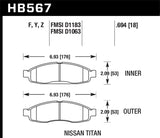 Hawk 04-06 Infiniti QX56 / 05-06 Armada / 04 Pathfinder / 04-07 Titan LTS Street Front Brake Pads - HB567Y.694