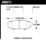 Hawk 11+ Subaru Legacy GT HPS Street Rear Brake Pads - HB671F.628
