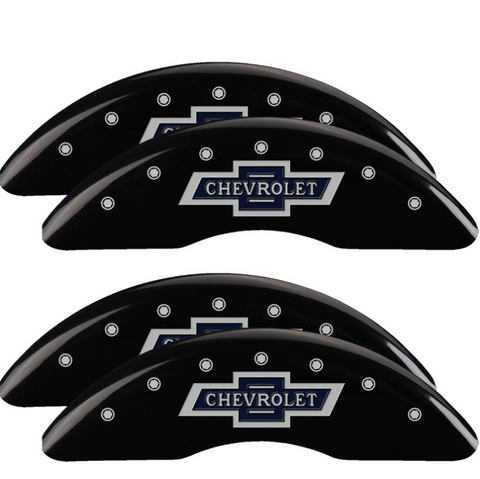 MGP 4 Caliper Covers Engraved F & R 100th Anniv Black Finish Silver Char 2019 Chevy Silverado 3500HD - 14173SBANBK