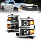 ANZO 14-15 Chevrolet Silverado 1500 Projector Headlights w/ Halo Black Housing w/ Chrome Trim - 111585