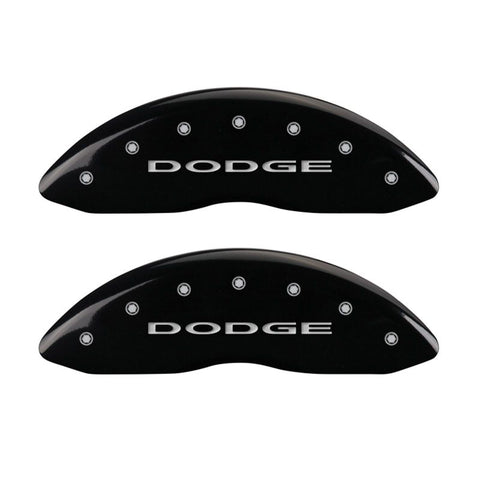 MGP Front set 2 Caliper Covers Engraved Front With out stripes/Dodge Black finish silver ch - 12002FDD4BK