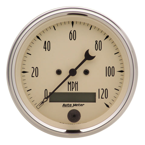 AutoMeter Gauge Speedo. 3-3/8in. 120MPH Elec. Prog. W/ Lcd Odo Antique Beige - 1880