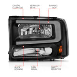 ANZO 99-04 Ford F250/F350/F450/Excursion (excl. 99) Crystal Headlights - w/ Light Bar Black Housing - 111549