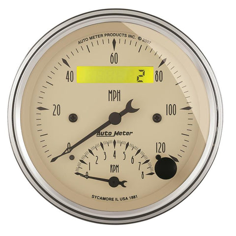AutoMeter Gauge Tach/Speedo 3-3/8in. 120MPH & 8K RPM Elec. Program. Antique Beige - 1881