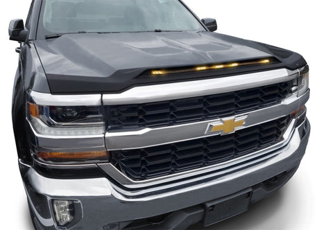 AVS 2016-2018 Chevy Silverado 1500 Aeroskin Low Profile Hood Shield w/ Lights - Black - 753123