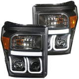 ANZO 2011-2015 Ford F-250 Projector Headlights w/ U-Bar Black - 111292