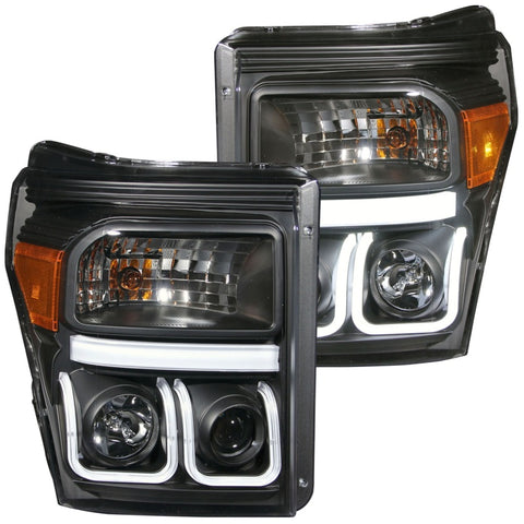 ANZO 2011-2015 Ford F-250 Projector Headlights w/ U-Bar Black - 111292