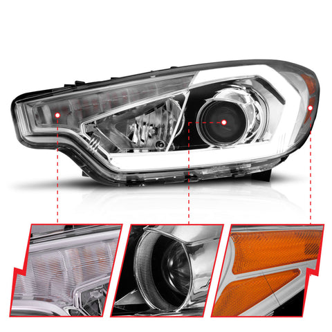 ANZO 2014-2016 Kia Forte Projector Headlights w/ Light Bar Chrome Housing - 121561