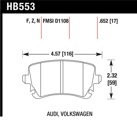Hawk 06-07 Audi A6 Quattro / 03-04 RS6 / 04-08 S4 HPS Street Rear Brake Pads - HB553F.652