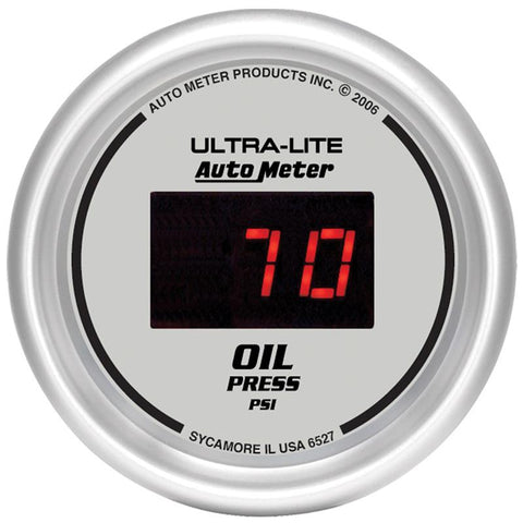 Autometer Ultra-Lite 2-1/16in 100PSI Silver Dial Digital Oil Pressure Gauge w/ Red LED - 6527