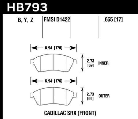 Hawk 10-16 Cadillac SRX Performance Ceramic Street Front Brake Pads - HB793Z.655