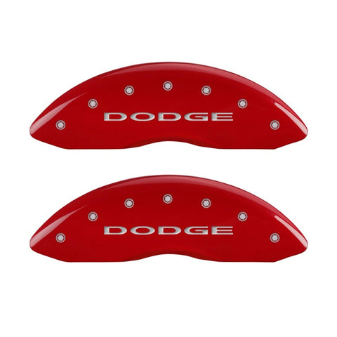 MGP Front set 2 Caliper Covers Engraved Front With out stripes/Dodge Red finish silver ch - 12002FDD4RD