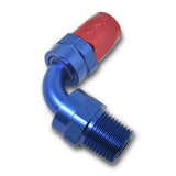 Russell Performance -12 AN Red/Blue 90 Deg Full Flow Swivel Pipe Thread Hose End (With 1/2in NPT) - 612130