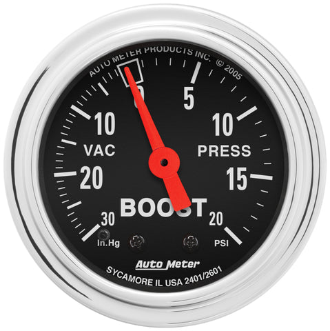 AutoMeter Gauge Vac/Boost 2-1/16in. 30Inhg-20PSI Mechanical Traditional Chrome - 2401