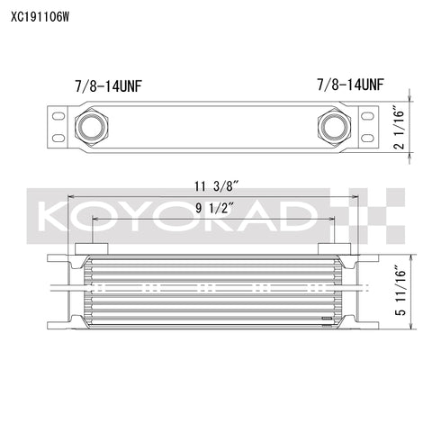 Koyo 19 Row Oil Cooler 11.25in x 5.75in x 2in (AN-10 ORB provisions) - XC191106W