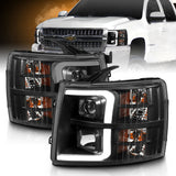 ANZO 07-13 Chevrolet Silverado 3500 Projector Headlights - Black Amber - 111480