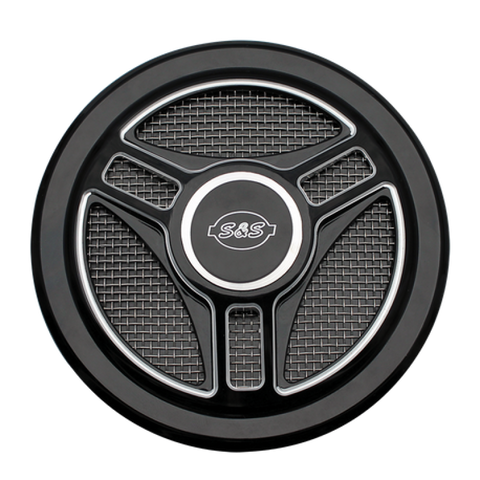 S&S Cycle Stealth Applications Tri-Spoke Air Cleaner Cover w/ Machined Highlights - Gloss Black - 170-0210