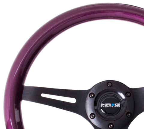 NRG Classic Wood Grain Steering Wheel (350mm) Purple Pearl/Flake Paint w/Black 3-Spoke Center - ST-015BK-PP