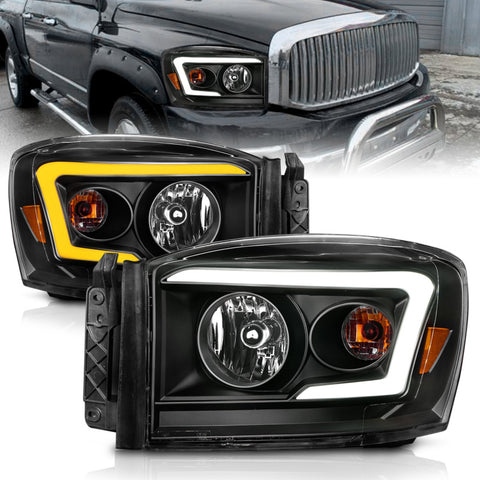 Anzo 06-09 Dodge RAM 1500/2500/3500 Headlights Black Housing/Clear Lens (w/Switchback Light Bars) - 111526