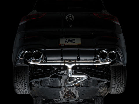 AWE Tuning MK8 Volkswagen Golf R 3in Track Edition Quad Exhaust - Chrome Silver Tips - 3020-42658