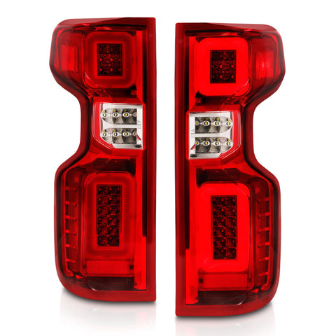 ANZO 19-21 Chevy Silverado Work Truck Full LED Taillights Chrome Housing Red Lens G2(w/C light Bars) - 311419