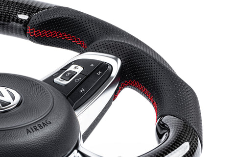 APR 15-26 Volkswagen Golf R/GTI/Jetta (MK7) Carbon Fiber/Red Stitch Steering Wheel (Non Paddles) - MS100205