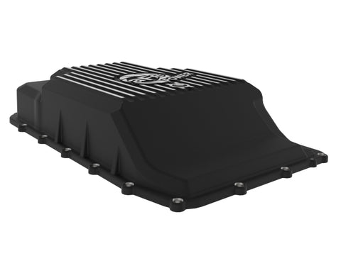 aFe 17-24 Ford F-150 10R60/10R80 Pro Series Rear Transmission Pan Black w/ Machined Fins - 46-71330B