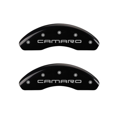 MGP 4 Caliper Covers Engraved Front Gen 4/Camaro Engraved Rear Gen 4/Z28 Black finish silver ch - 14026SZ84BK