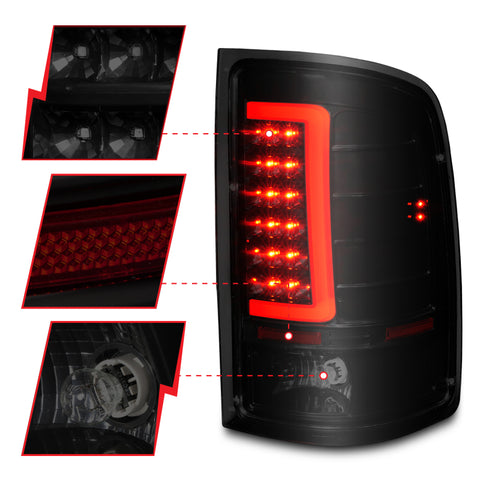 ANZO 2007-2013 GMC Sierra LED Tail Lights w/ Light Bar Black Housing Smoke Lens - 311389