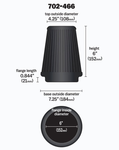 Airaid Universal Air Filter - Cone 6 x 7 1/4 x 4 3/4 x 6 - Blue SynthaMax - 702-466